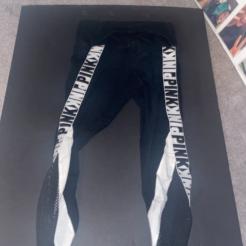 Black leggings with mesh legs- “Pink”